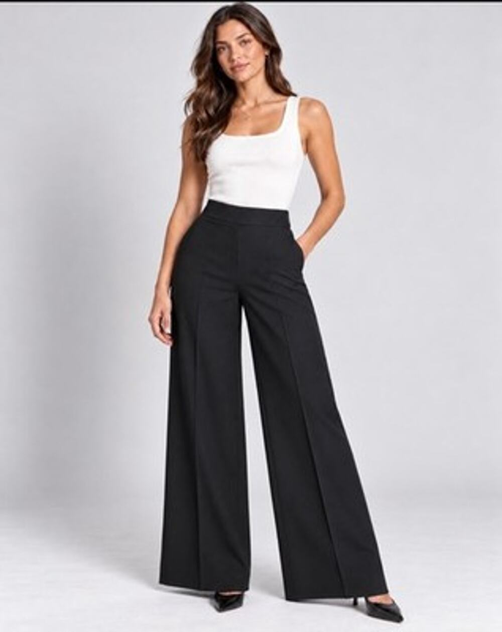 ZARA Womens Black High Waisted Wide Leg Trousers Pants Sz S Career Capsule